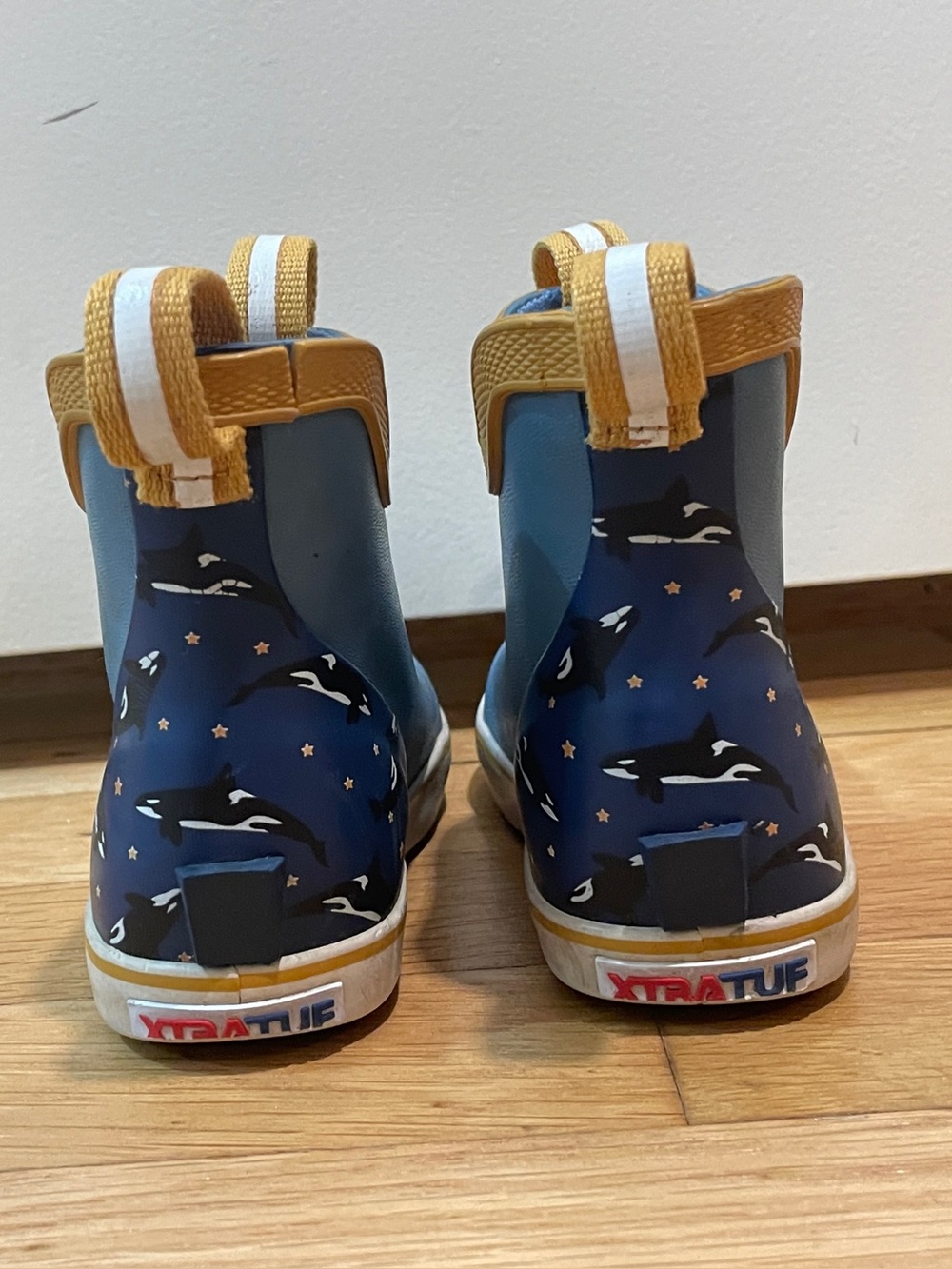 Xtratuf Kids' Orca Print Blue Rain Boots with Yellow Pull Tabs